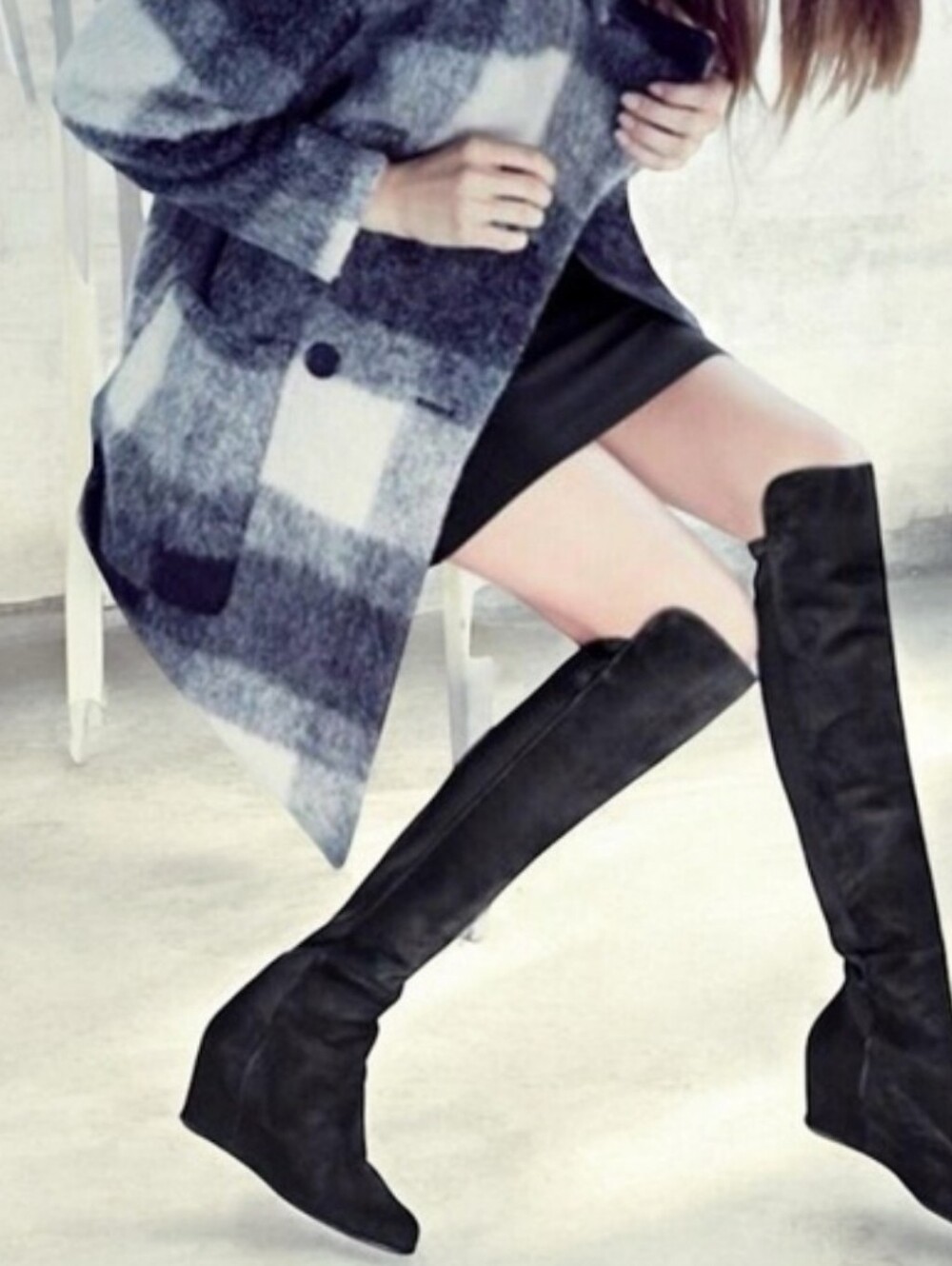 Stuart Weitzman Black Suede Over-the-Knee Wedge Boots